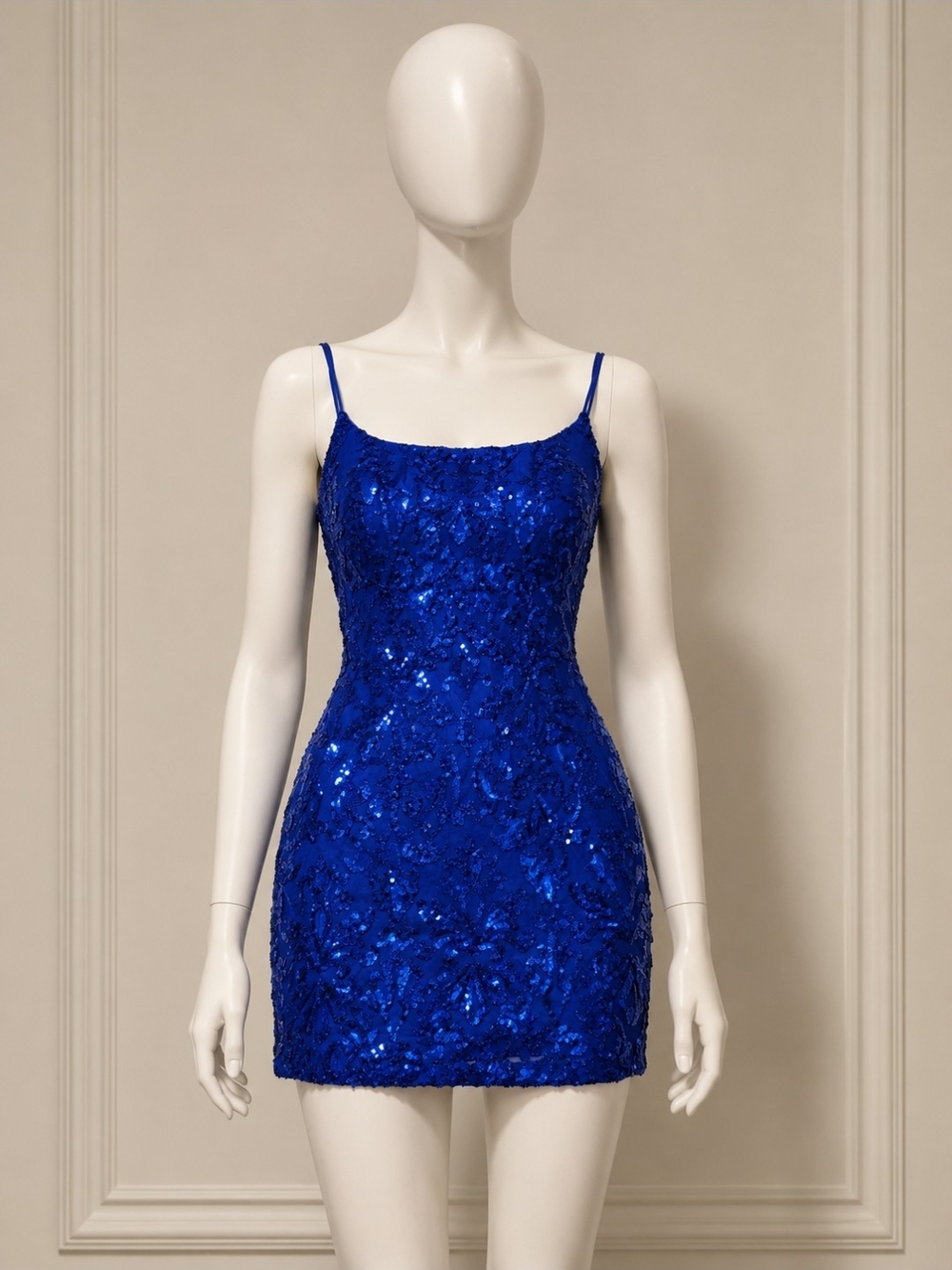 Windsor Royal Blue Sequin Mini Dress Womens Open Back Lace Up Bodycon Party